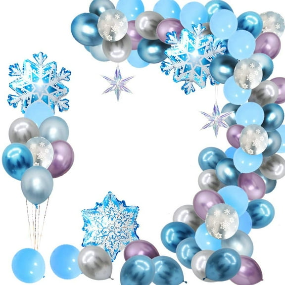 Finypa Snowflake Balloon Garland Arch kit 90 Pack Snowflake Balloons for Winter Wonderland, Holiday, Christmas, Baby Shower, Snow Princess Birthday Party Decorations Garland Balloon with Purple White
