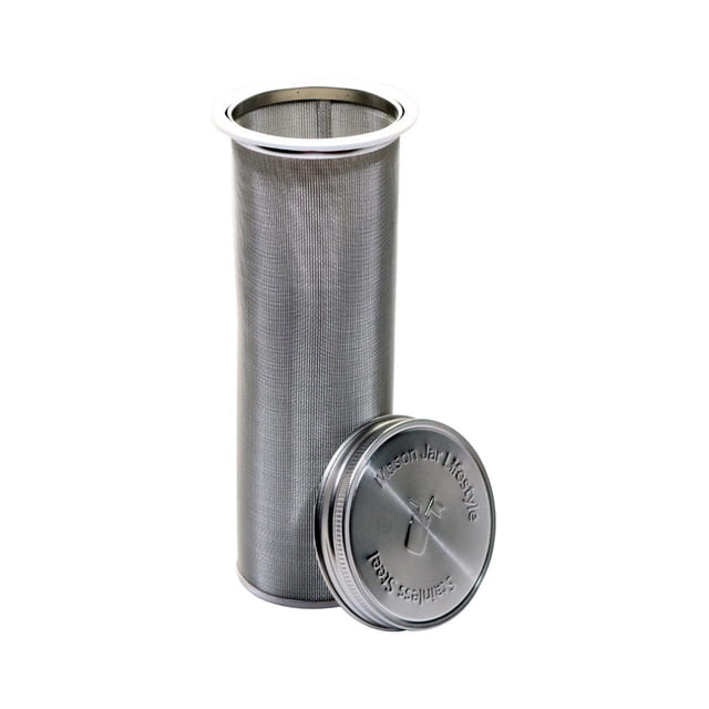 Cafetera y tetera fría de medio galón de 64oz, filtro de acero inoxidable para tarro de boca ancha con tapa y 2 sellos de silicona | Filtro de cafetera de cerveza fría de acero inoxidable de malla fin