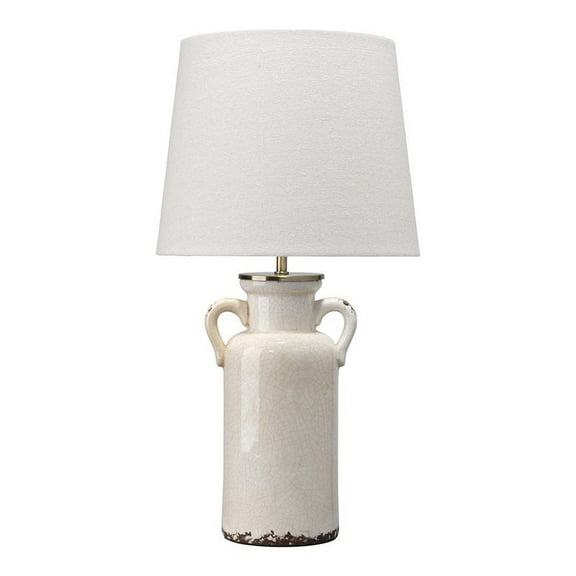 Eden Home Coastal Ceramic Table Lamp with Linen Shade in Cream/Off-white