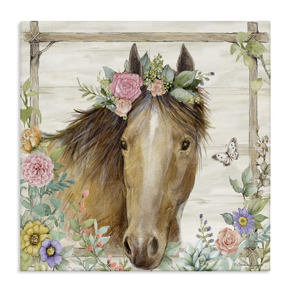 Stupell Industries The Look Horse with Flowers Animals Painting Wrapped Canvas Canvas Art Print Wall Art, 17 x 17