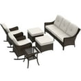 thumbnail image 3 of EAGLE PEAK Azure Bay 6 Pieces Wicker Outdoor Patio Furniture Set, Sofa and Rocking Chairs with Ottomans and Side Table, Brown Wicker and Beige Cushions, 3 of 10