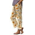 thumbnail image 3 of Dorinao Summer Linen Pants for Women Wide Leg Boho Pants Loose Palazzo Pants Floral Pants with and Pockets, Yellow Women Blendingpants, L, 3 of 3