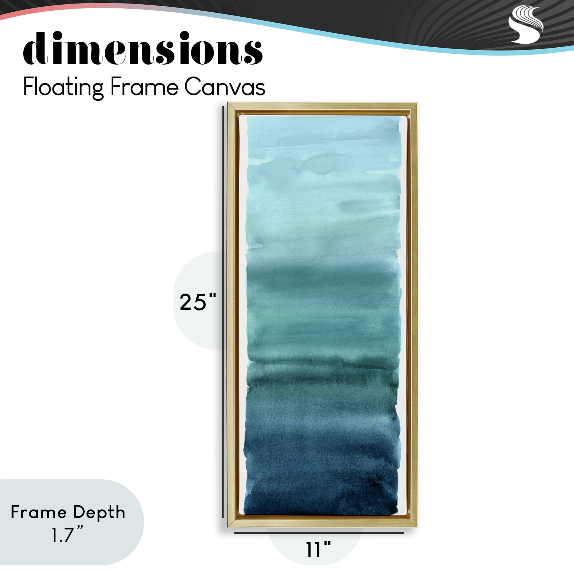 Stupell Industries Cerulean Blend Gradient Gold Framed Floater Canvas Wall Art, design by Allie Corbin