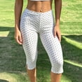 thumbnail image 6 of Cagogo Women's High Waisted Capri Pants Stretch Polka Dot Casual Leggings Active Shorts Summer Vacation Beach Travel Workout Trousers, White M, 6 of 7