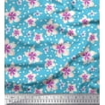 thumbnail image 1 of Soimoi Blue Cotton Poplin Fabric Leaves & Flower Floral Printed Craft Fabric by the Yard 42 Inch Wide, 1 of 1