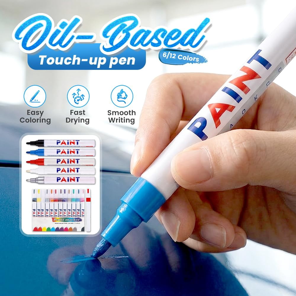 12 Colors Waterproof Tire Paint Pen, Oil-Based Permanent Markers with Medium Tip, Quick Dry Multi-Surface Paint Pens for Tires Metal Wood Plastic Glass
