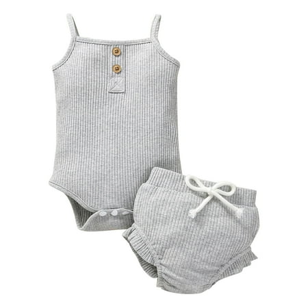 

ZHAGHMIN Girls Summer Short Set Baby Girls Solid Spring Summer Ribbed Sleeveless Romper Bosyduit Shorts Outfits Clothes Medium Girl Clothes Two Piece Set For Girls Girls 6 Months Clothes Mommy Blank