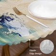 thumbnail image 4 of Abstract Graffiti Round Fitted Table Cover Blue Beige Oil Painting Theme Waterproof Table Cloth with Elastic Edge Wipeable Tablecloth for Picnic Camping Party Fits 36"-44" Diameter, 4 of 8