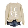 thumbnail image 2 of Munlar Crew Neck Soft Sweatshirts for Women Khaki Long Sleeve Tops Fashion Sweatshirt Loose Love Shirts XL, 2 of 4