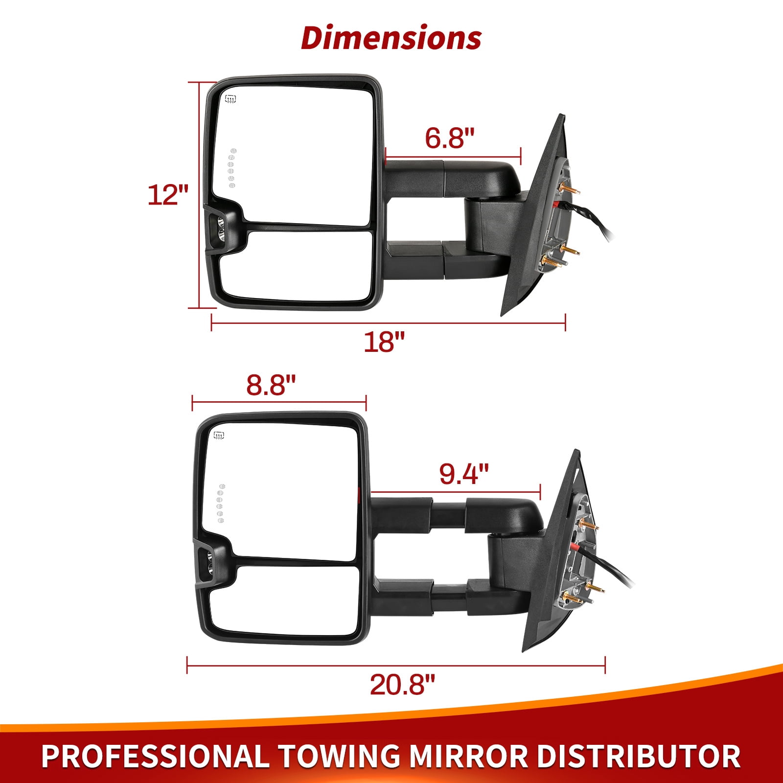 LEDKINGDOMUS Power Heated Towing Mirrors for 2007-2014 Chevy Silverado/GMC Sierra 1500/2500HD/3500HD, Avalanche, Suburban, Tahoe, Yukon XL, Manual Telescoping & Folding, Plug and Play  White
