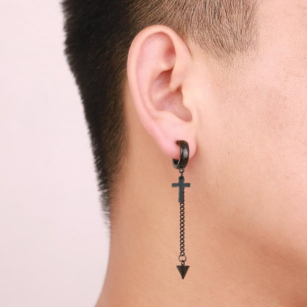 Tachiuwa Pair Long Cross Earrings Man Women Non-Piercing Ear