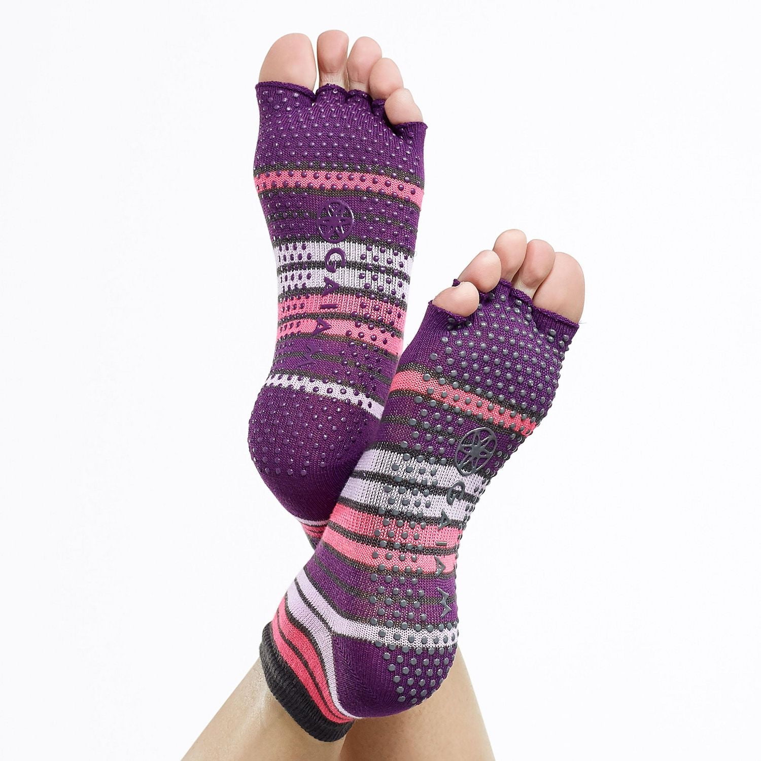 Gaiam Toeless Yoga Socks - S/M - Purple/Pink