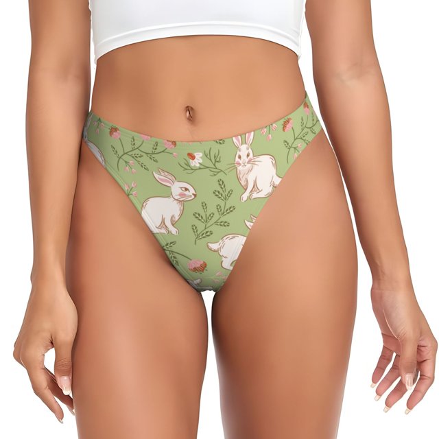Fotbe Cute Rabbit And Flower Tanga Sin Costuras para Mujer con Estampado – Panties Invisibles, Transpirables y Cómodos para Uso Diario-XX-Large