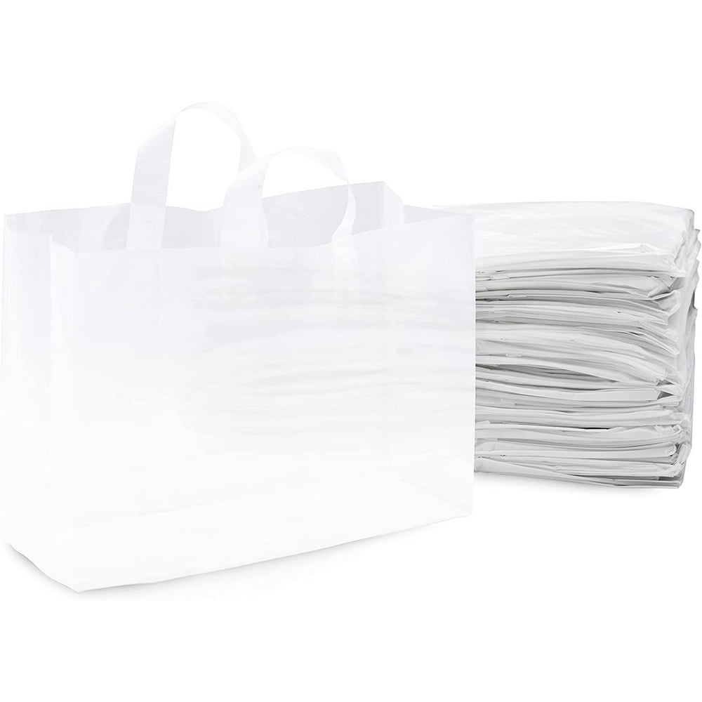 Large Frosted Clear Plastic Gift Bags W/ Handles, 100 Pcs. 16x6x12
