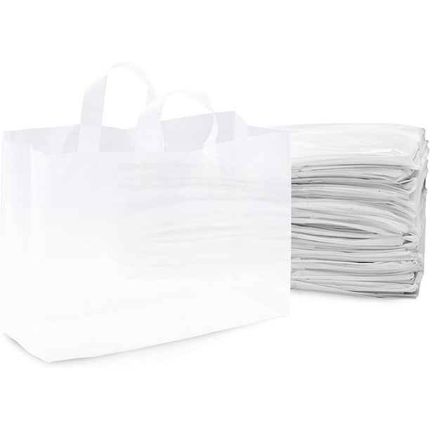 Clear Plastic Bags with Handles, Large Shopping Bags with Gusset
