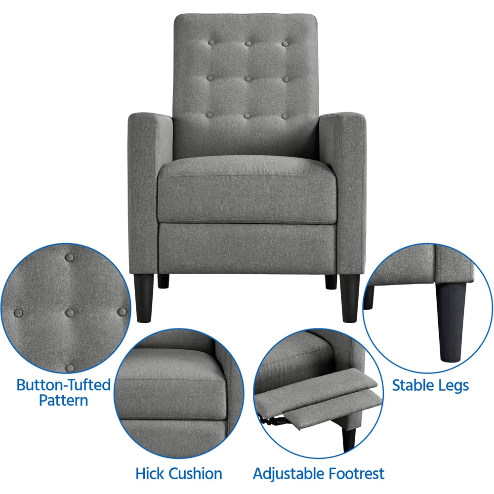 Easyfashion Fabric Recliner Chair with Adjustable Back and Footrest, Set of 2, Gray
