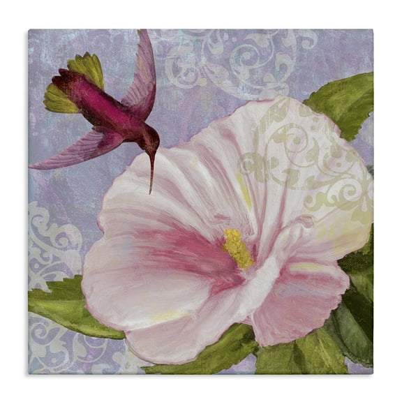 Stupell Industries Hummingbird with White Flower Floral Painting Wrapped Canvas Canvas Art Print Wall Art, 17 x 17