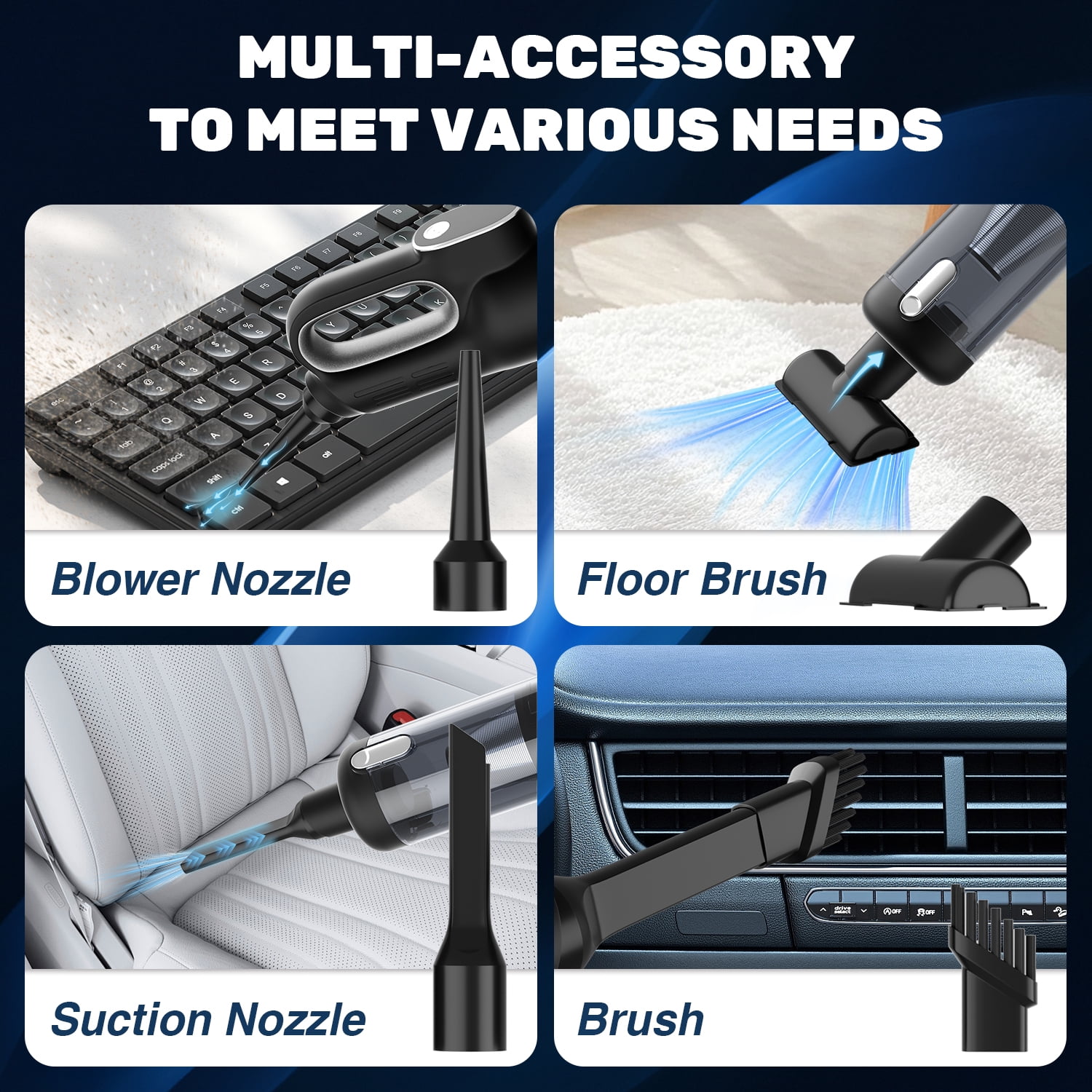 Furnhome Cordless Car Vacuum Cleaner - 2-in-1 Handheld Vacuum and Air Duster | 15000Pa High Power with Brushless Motor & 5000mAh Battery | Suitable for cars, homes, offices, and pets.