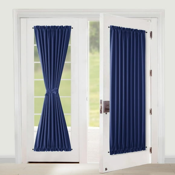shiyou-French Door Curtains for Front Door Window, Room Darkening Privacy Thermal Insulated Blackout for Glass Door Covering, Rod Pocket Curtains and Tiebacks, 54W by 72L, 1 Panel, Dark Blue