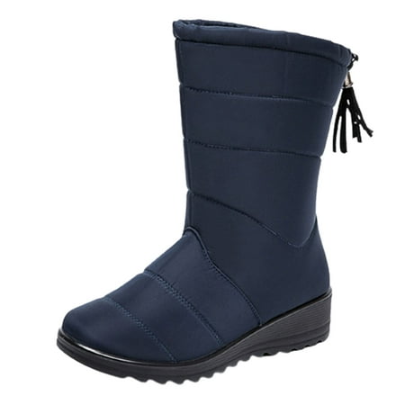 

Puntoco Women S Winter Boots Clearance Ladies Winter High Tube Fringed Warm Waterproof Cloth Snow Boots Lazy Shoes Blue