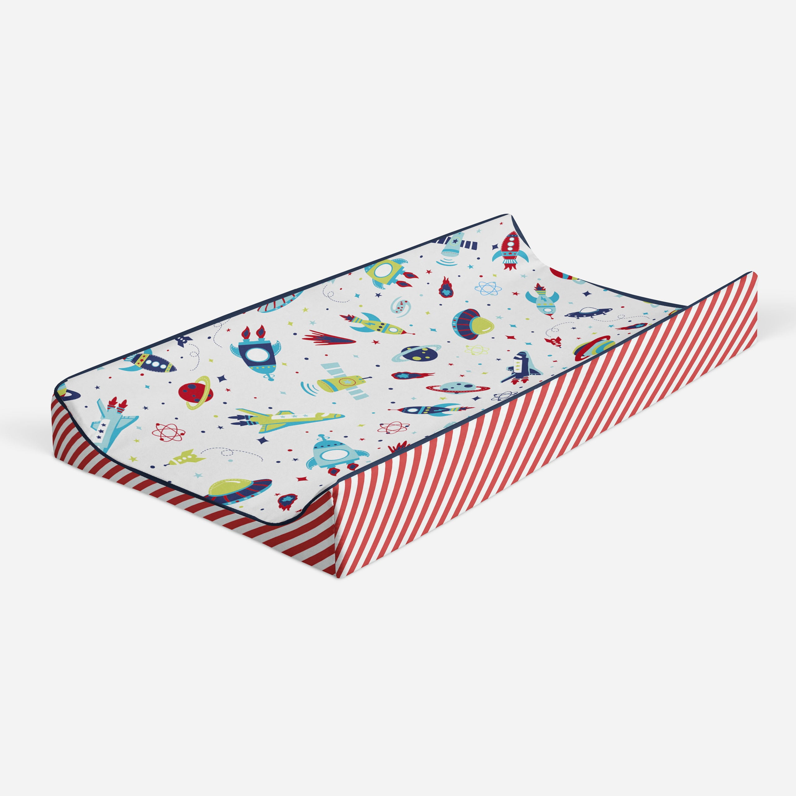 Bacati - Airspace Aqua/Red/Orange/Green/Navy Boys Quilted Changing Pad Cover