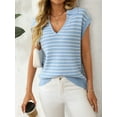 thumbnail image 4 of Anbech Women Striped V-Neck Sweater Tops Cap Sleeve Knit Shirt Summer Dressy Pullover, 4 of 10
