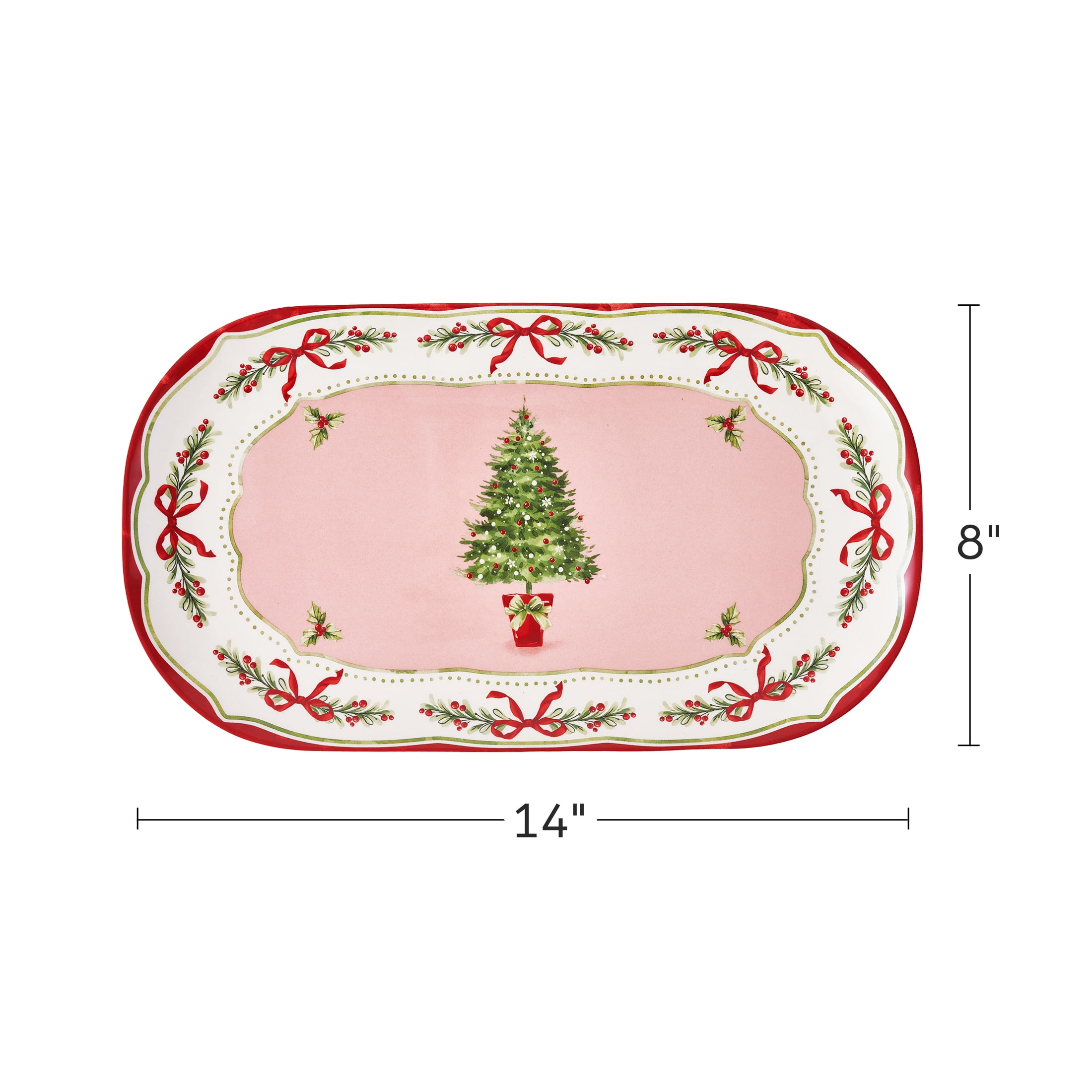 Holiday Time Ceramics Pink/Red Christmas Tree Platter