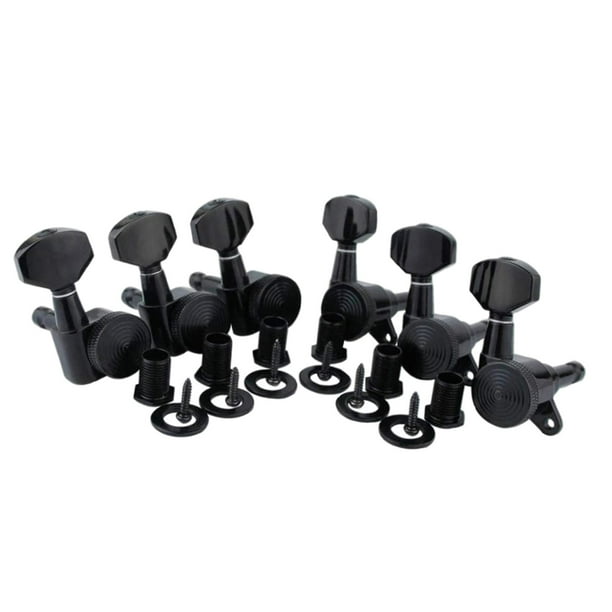 Juego de 6 clavijas de afinación con bloqueo para guitarra 1:18 con tornillo de montaje, orificios para el clavijero de 10 mm y perillas. Negro 6R