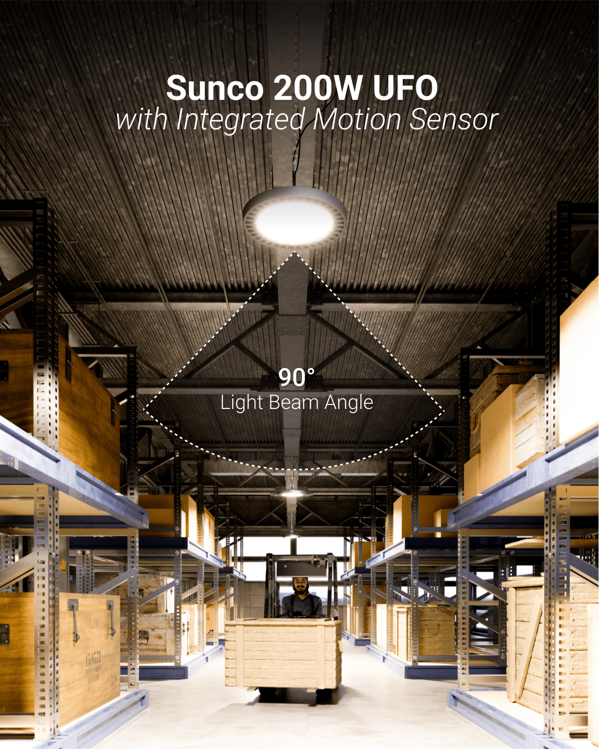Sunco High Bay LED Shop Light with Motion Sensor, for Garage or Workshops with Wireless Remote, 200W, 30000 Lumens, 5000K Daylight, Dimmable (0-10V), IP65 Waterproof UL/DLC.