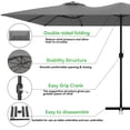 thumbnail image 3 of Gotland 14FT Outdoor Patio Umbrella with Base, UV Protection & Waterproof Double-Sided Rectangle Umbrella with Crank Handle & 12 Sturdy Ribs, Table Umbrella for Garden, Deck, Pool - Gray, 3 of 6