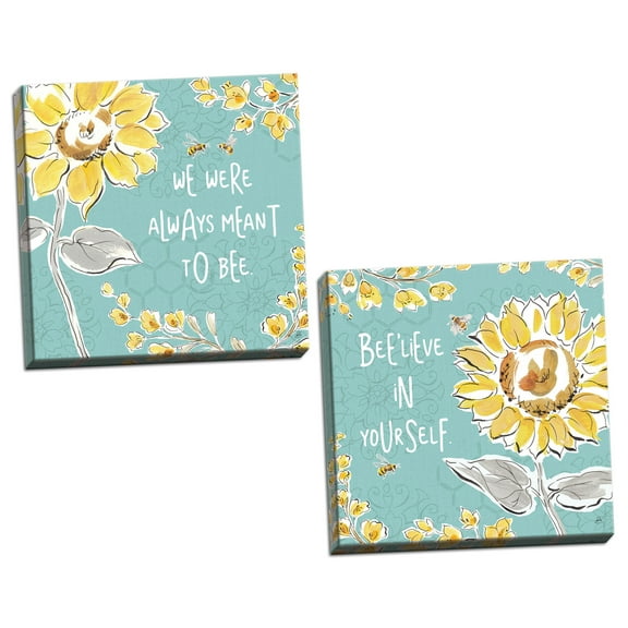 Gango Home Decor Contemporary Bee Happy IV & V by Daphne Brissonnet (Ready to Hang); Two 16x16in Hand-Stretched Canvases