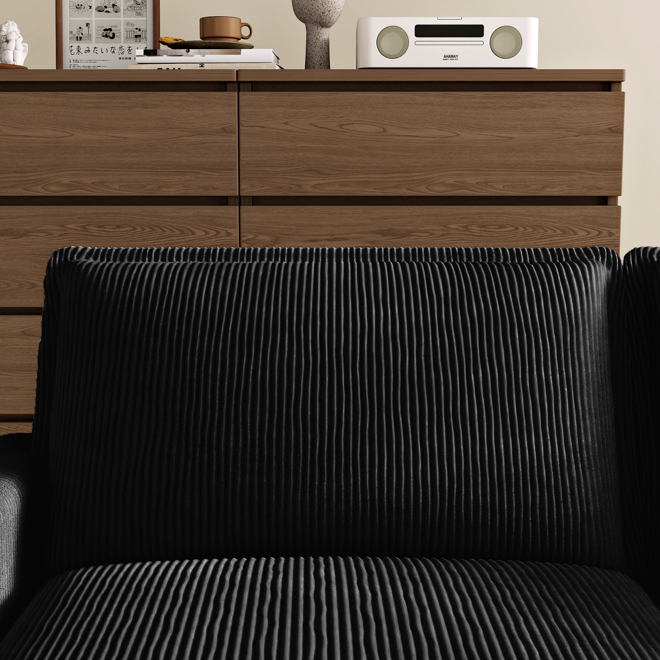 Vinform Upholstered Armless Sofa Chair, Compose 2/3/4 Seat Couch, Black