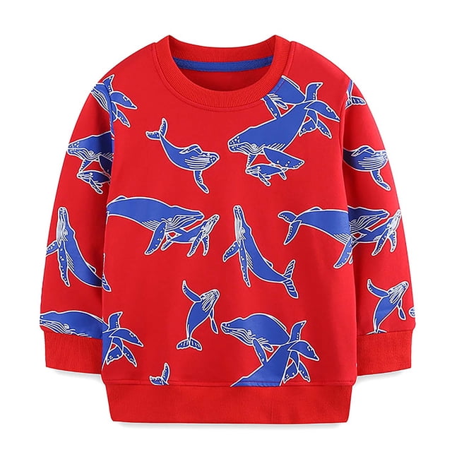 2025 2-7Y Spring and Fall Boys Sweatshirt Fashion Printing Pullover Children's Long Sleeve Casual Tops Red