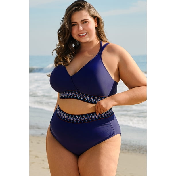 Maillot De Bain Moxi Blu Femme Grande Taille - Haut Taille Haute, Bas 3X, Motif Floral