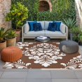 thumbnail image 2 of Brown Boho Outdoor Rug for Patio/Deck/Porch, Non-Slip Large Area Rug 3 x 5 Ft, Vintage Classic Bohemia Flower Textured Indoor Outdoor Rugs Washable Area Rugs, Reversible Camping Rug Carpet Runner, 2 of 8