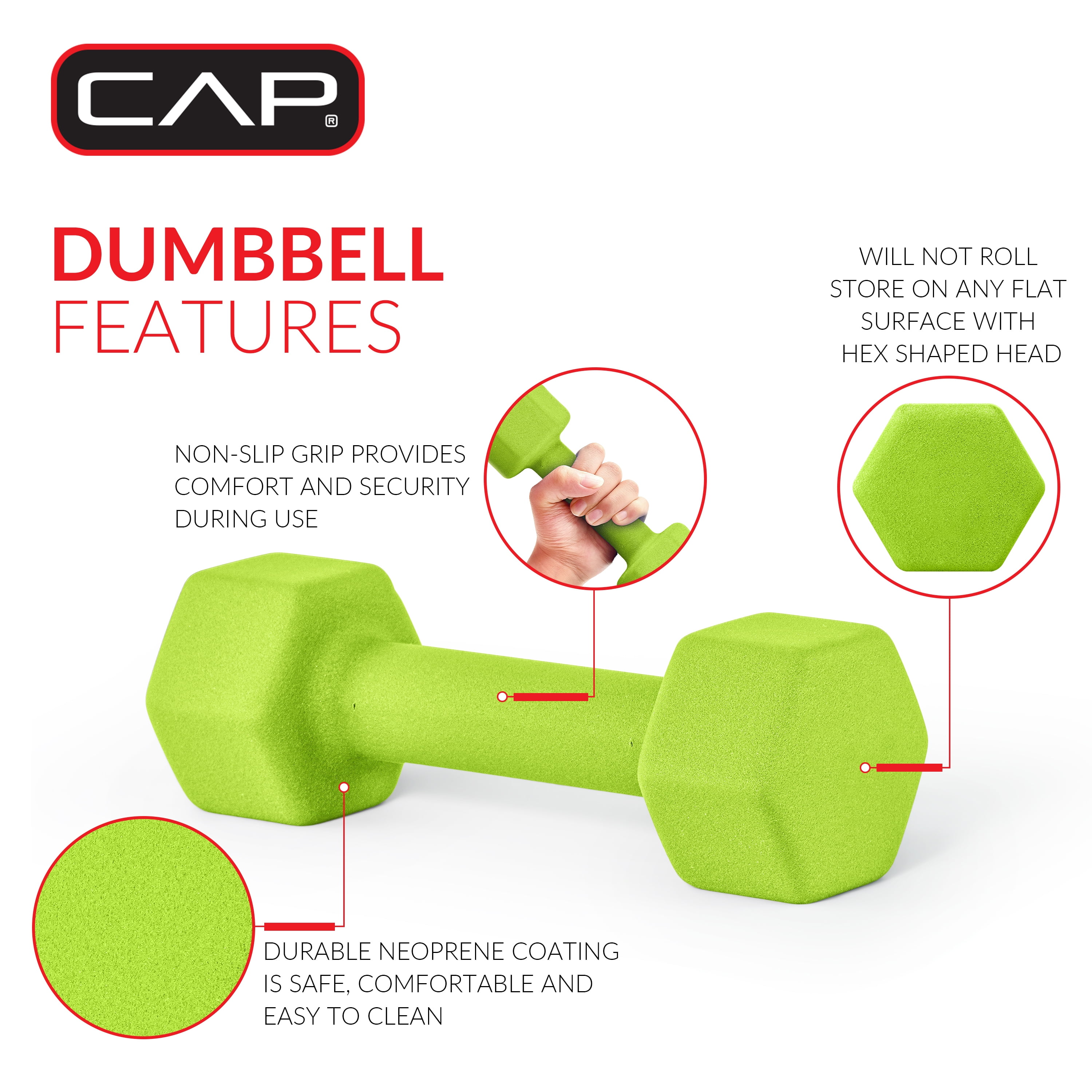 CAP Barbell, 8lb Green Neoprene Dumbbell, Pair