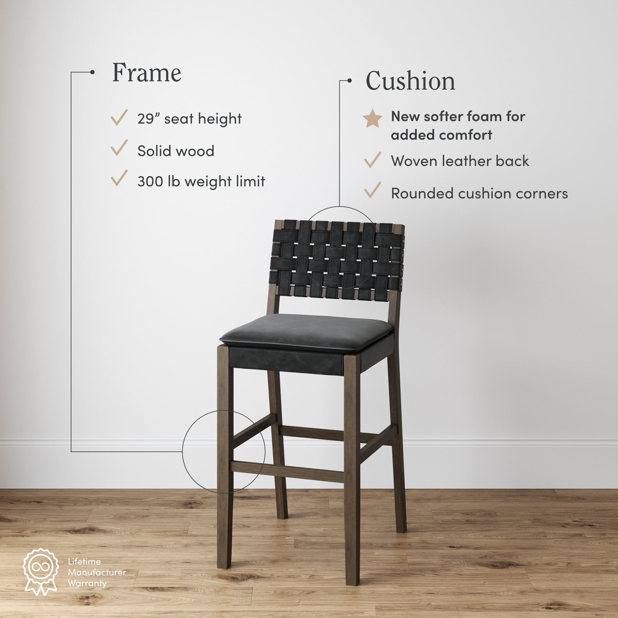 Nathan James Cohen Saddle Bar Height Stools, Black