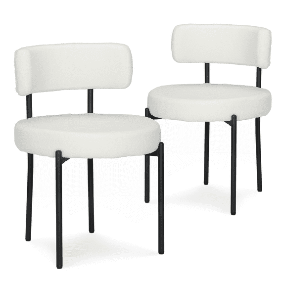 MoNiBloom Upholstery Dining Chair Set of 2, Modern Faux Fur Kitchen Chairs with Metal Legs, for Living Room Dining Room, White