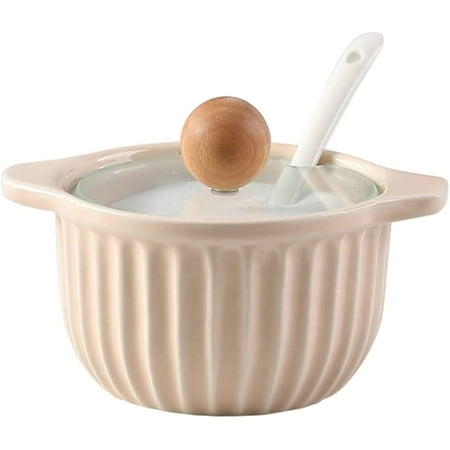 

DanceeMangoo Porcelain Condiment Pot with Glass Lid 4.5-Inch Salt Bowl Sugar Bowl for Kitchen