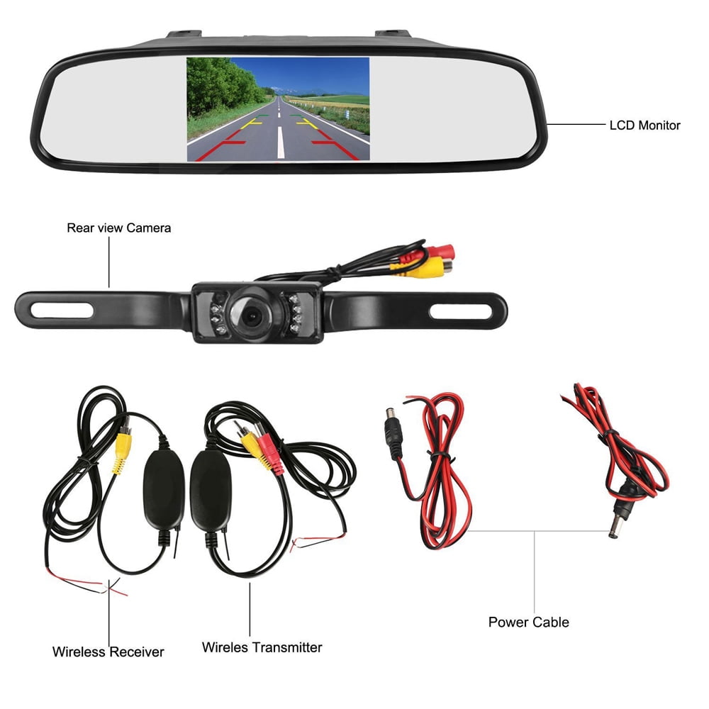 Camecho Wireless 4.3" TFT Rearview Mirror IP68 Waterproof Car Rear View