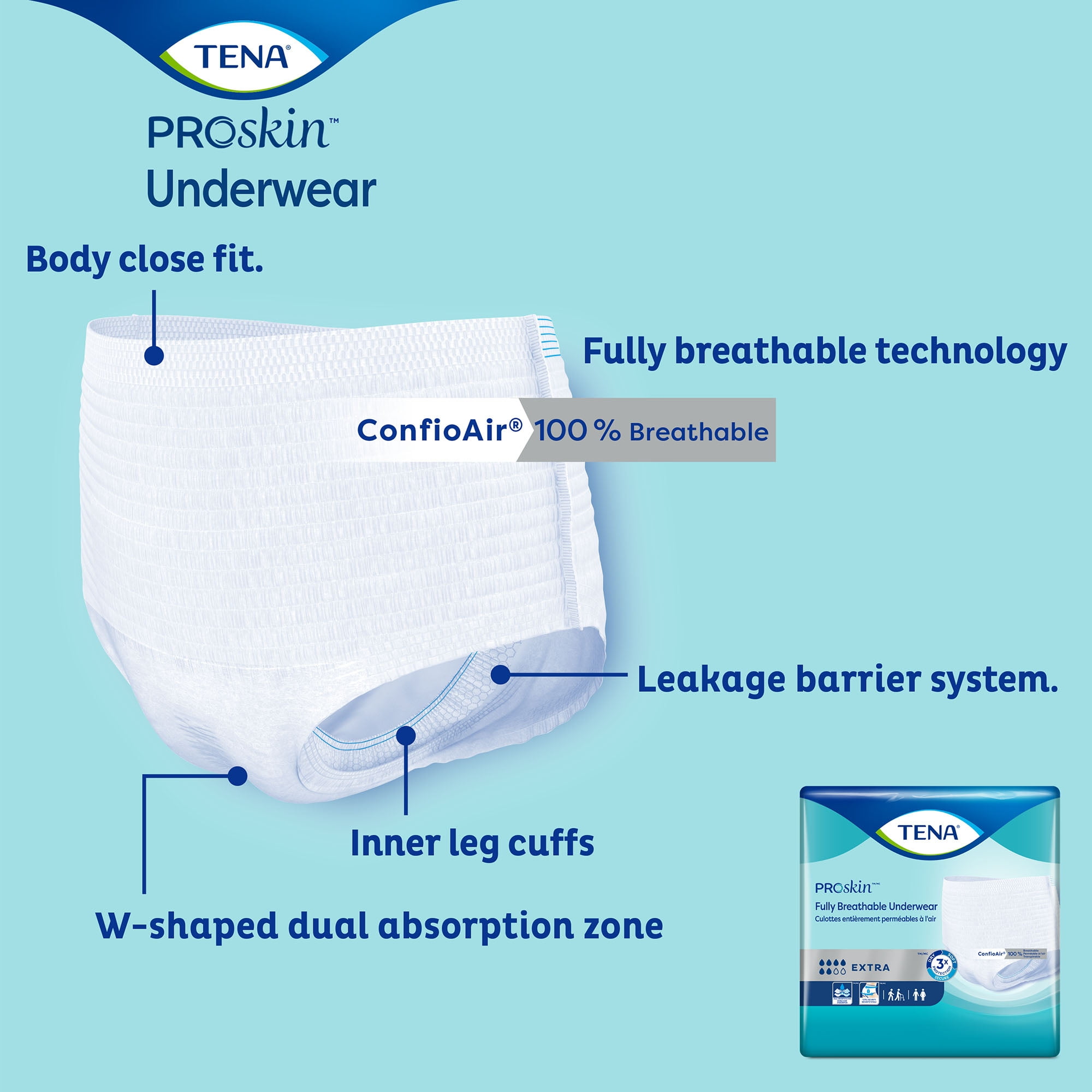  TENA ProSkin Extra Breathable Underwear, Incontinence,  Disposable, Moderate Absorbency, Medium, 16 Count : Health & Household