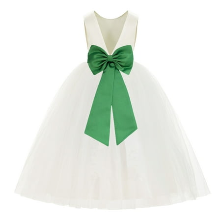 

Ivory V-Back Satin Flower Girl Dresses for Wedding Toddlers 219T