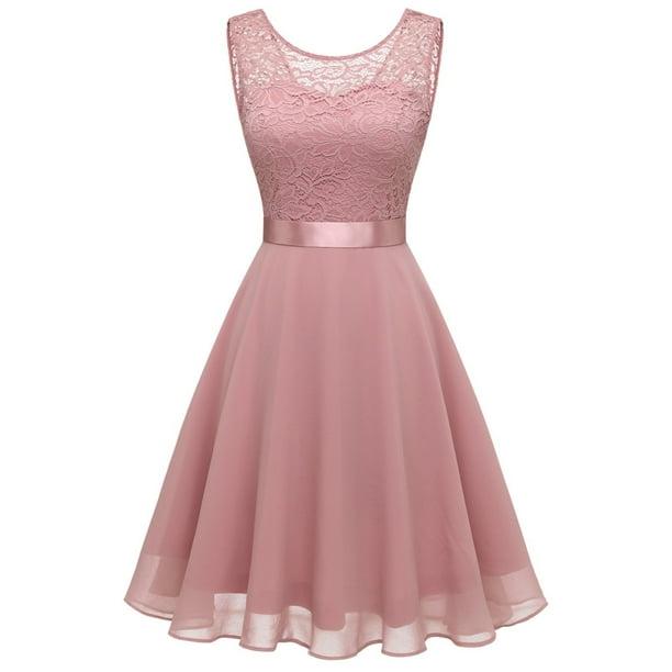 Gibobby Vestido casual de punto para mujer Vestido de dama de honor de encaje floral corto para mujer Vestido de fiesta oscilante hasta la rodilla para mujer(RD3,M)