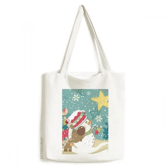 mas Snowman Snowflake Dog Festival Tote Canvas Bag Shopping Satchel Casual Handbag