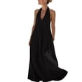 thumbnail image 2 of Women's V-Neck Sleeveless Casual Solid Color Hanging Neck Summer Dress, 2 of 6