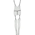 thumbnail image 3 of Music Legs Women's Spandex diamond net suspender bodystocking with satin bow 1630-BLACK, 3 of 4
