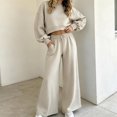 thumbnail image 2 of Women's Vintage Polka Dot 2 Piece Outfits Crop Sweatshirt and Loose Fit Wide Leg Flare Pants Y2K Retro Streetwear Casual Tracksuit Set White, 2 of 7