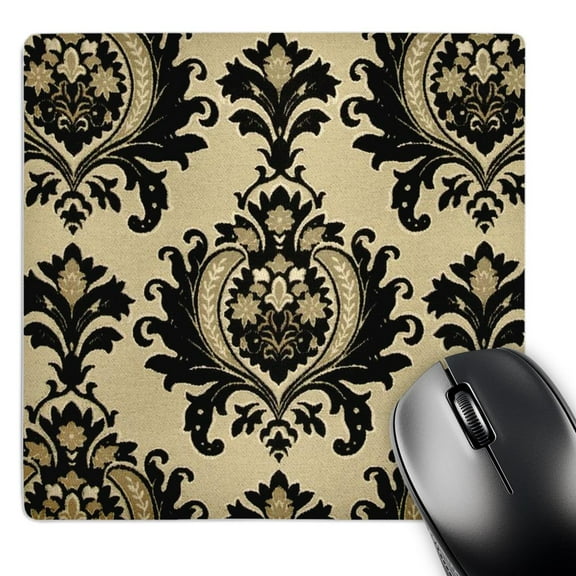 3dRose, Vintage Black n Gold Damask Pattern, MousePad