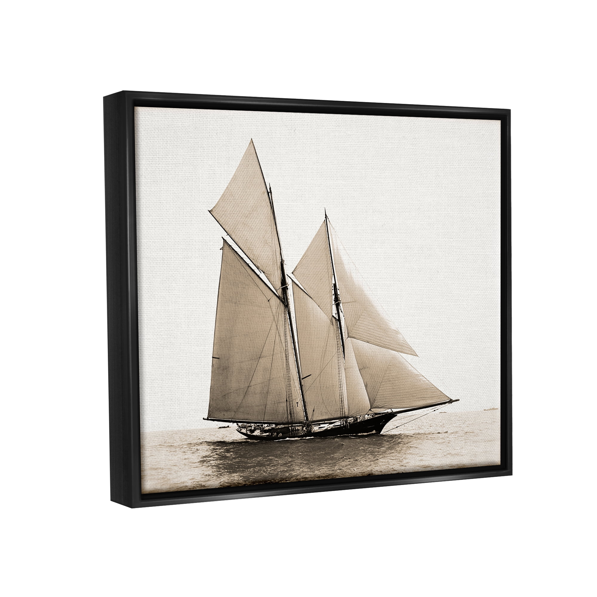 Stupell Industries Vintage Sailboat Photography Transportation Photography Black Floater Framed Canvas Art Print Wall Art, 21 x 17