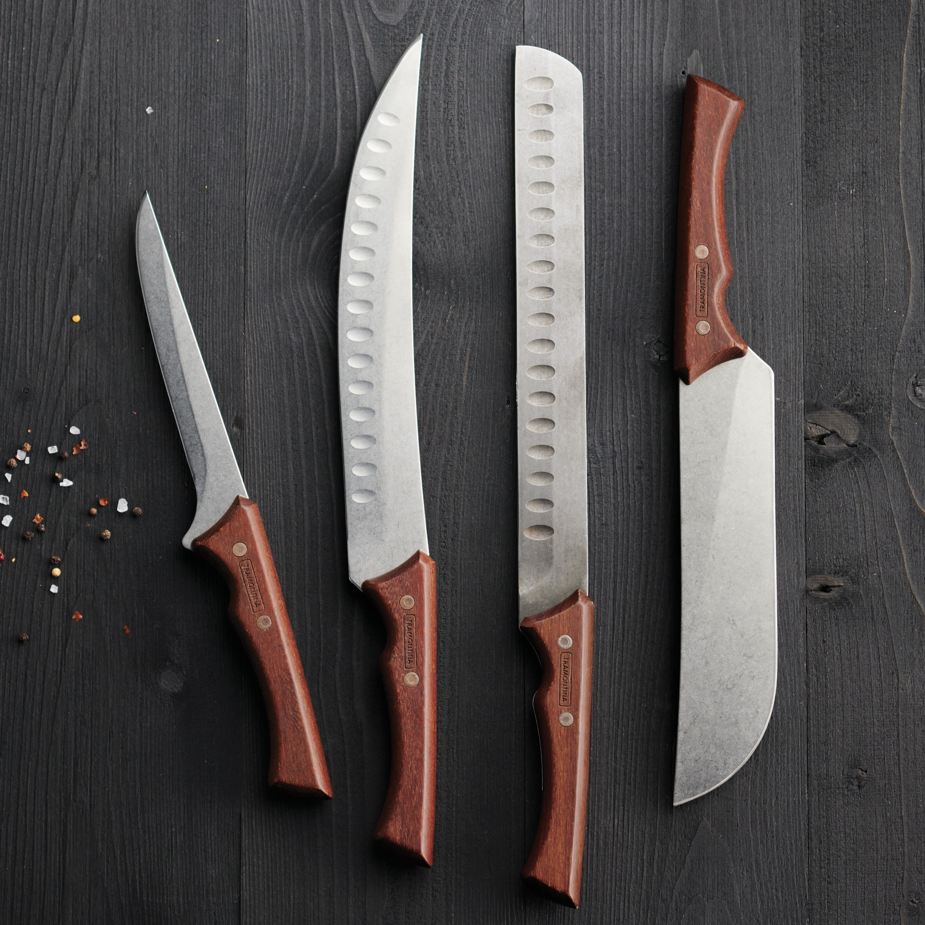 Tramontina Churrasco 4-Piece Grilling Knife Set with Hardwood Handles, High-Carbon Stainless Steel, Serrated Edge